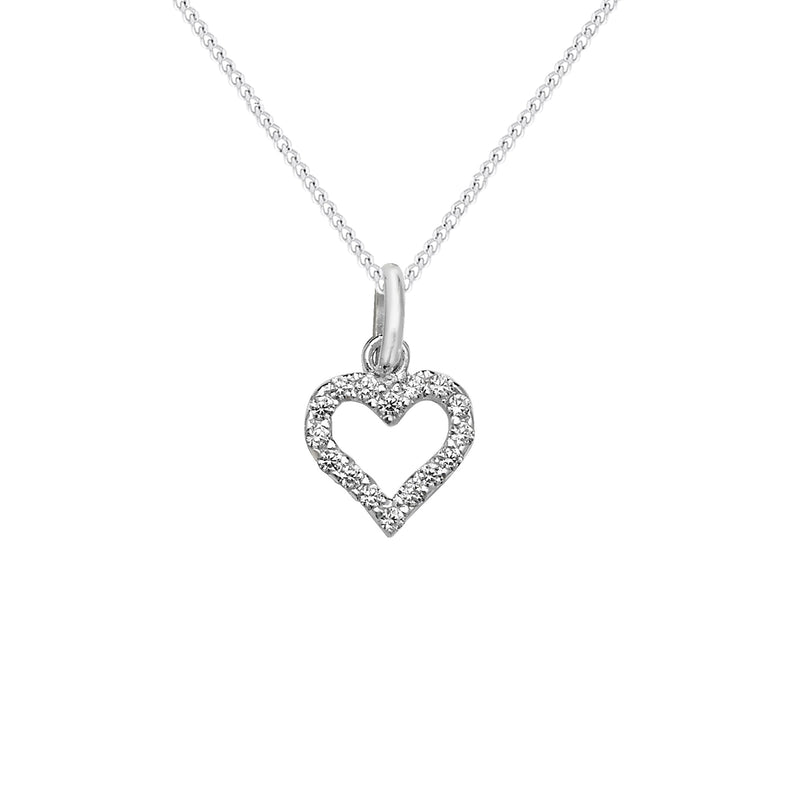 Sterling Silver Pave Set Heart Necklace - Hypoallergenic Sterling Silver Jewellery by Aeon - 16mm * 11mm