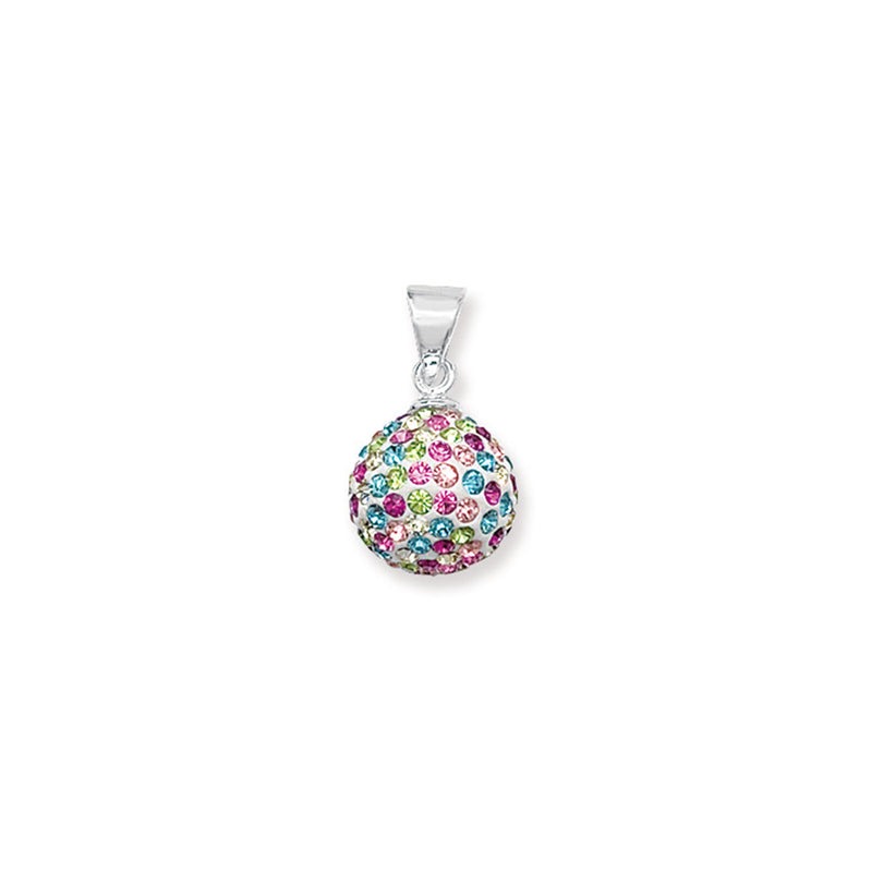 Aeon Sterling Silver Multi-Color Crystal Ball Pendant, Necklace Chain - Hypoallergenic Sterling Silver Pendant - Romantic Fashionable Stylish Ladies Jewellery - 21mm * 12mm