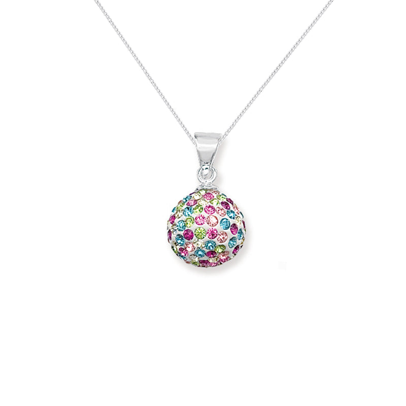 Aeon Sterling Silver Multi-Color Crystal Ball Pendant, Necklace Chain - Hypoallergenic Sterling Silver Pendant - Romantic Fashionable Stylish Ladies Jewellery - 21mm * 12mm