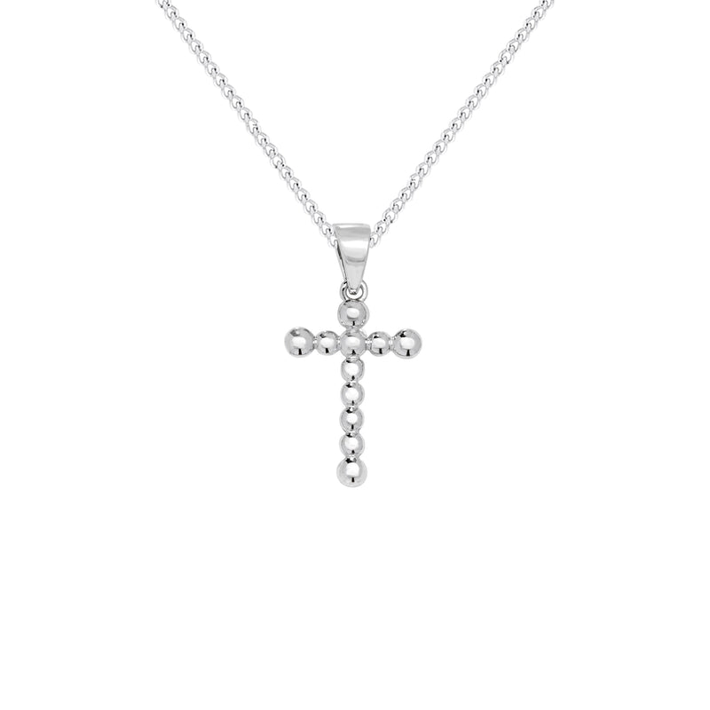 Sterling Silver Beaded Cross Necklace - Hypoallergenic Sterling Silver Jewellery by Aeon - 25mm * 14mm