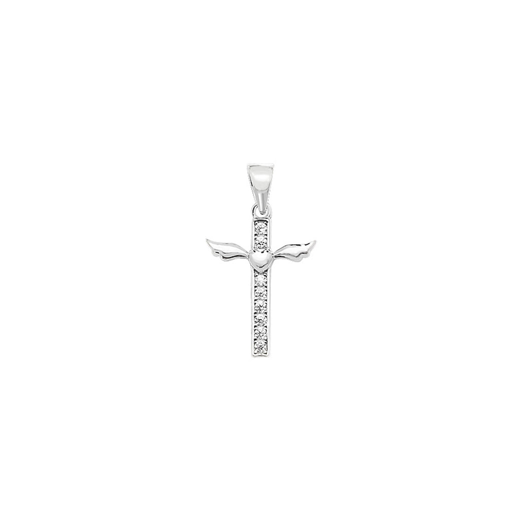 Sterling Silver Cubic Zirconia Cross With Heart Necklace - Hypoallergenic Sterling Silver Jewellery by Aeon - 26mm * 16mm