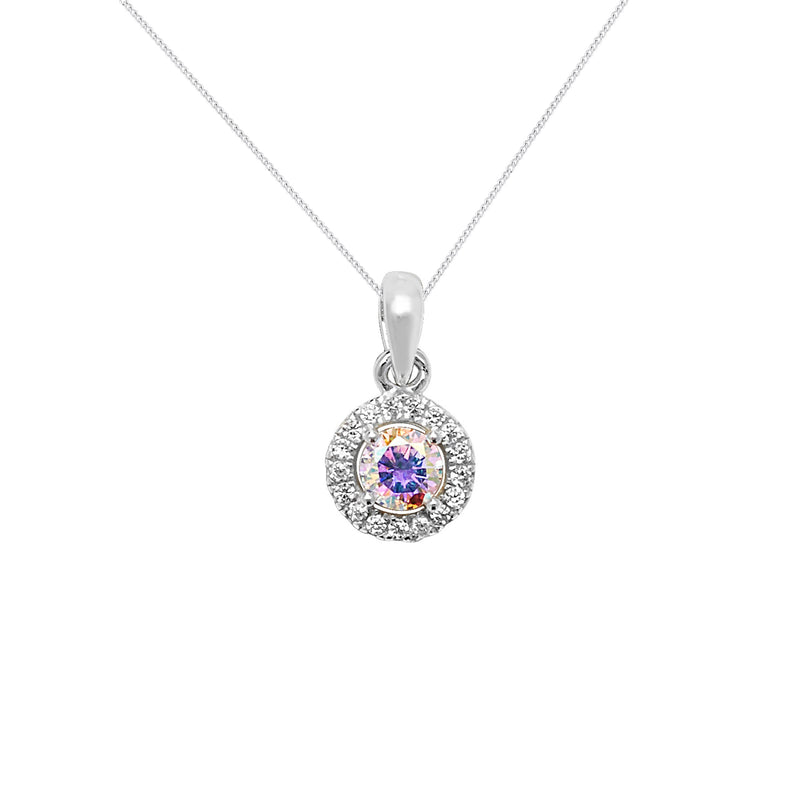 Sterling Silver Halo White & Amethyst Cubic Zirconia Necklace - Hypoallergenic Sterling Silver Jewellery by Aeon