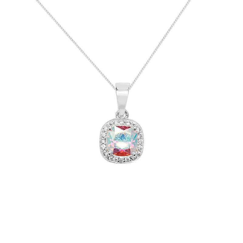 Sterling Silver Square Halo Cubic Zirconia Necklace - Hypoallergenic Sterling Silver Jewellery by Aeon