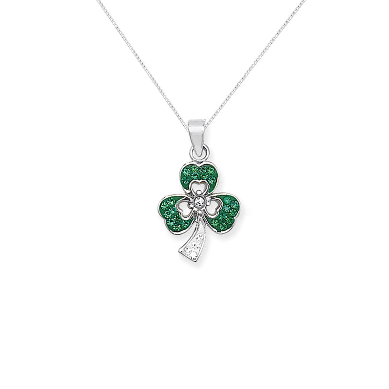 Aeon Sterling Silver Crystal Shamrock Pendant Necklace Chain - Hypoallergenic Sterling Silver Pendant - Fashionable Stylish Ladies Jewellery - 25mm * 14mm