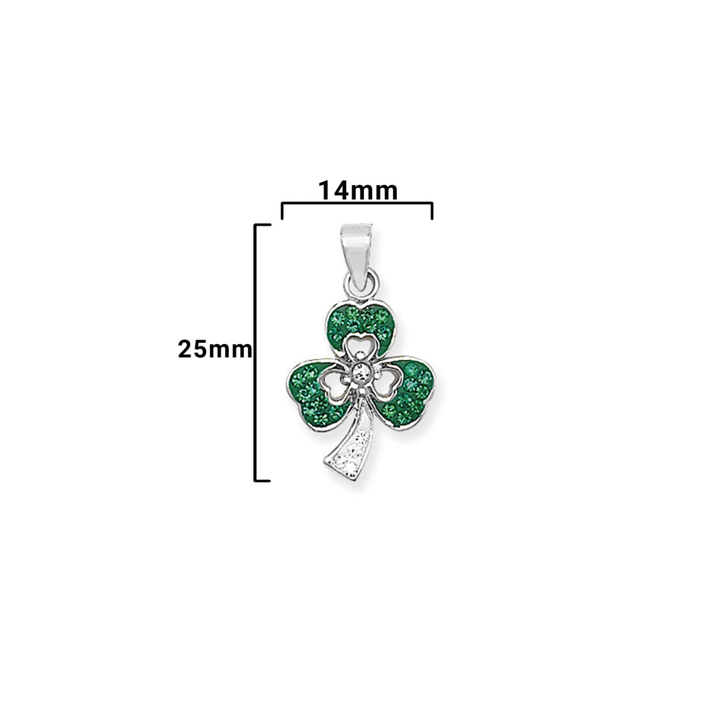 Aeon Sterling Silver Crystal Shamrock Pendant Necklace Chain - Hypoallergenic Sterling Silver Pendant - Fashionable Stylish Ladies Jewellery - 25mm * 14mm